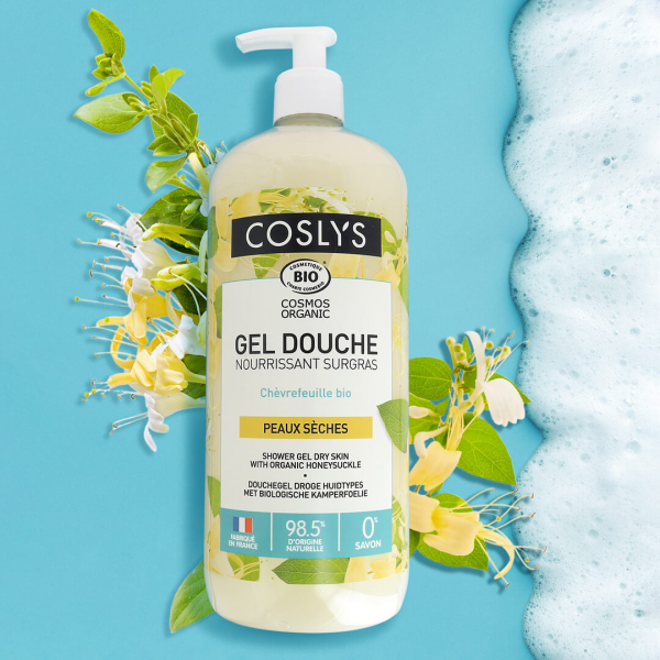 Gel douche peaux sèches chèvrefeuille 1L Coslys