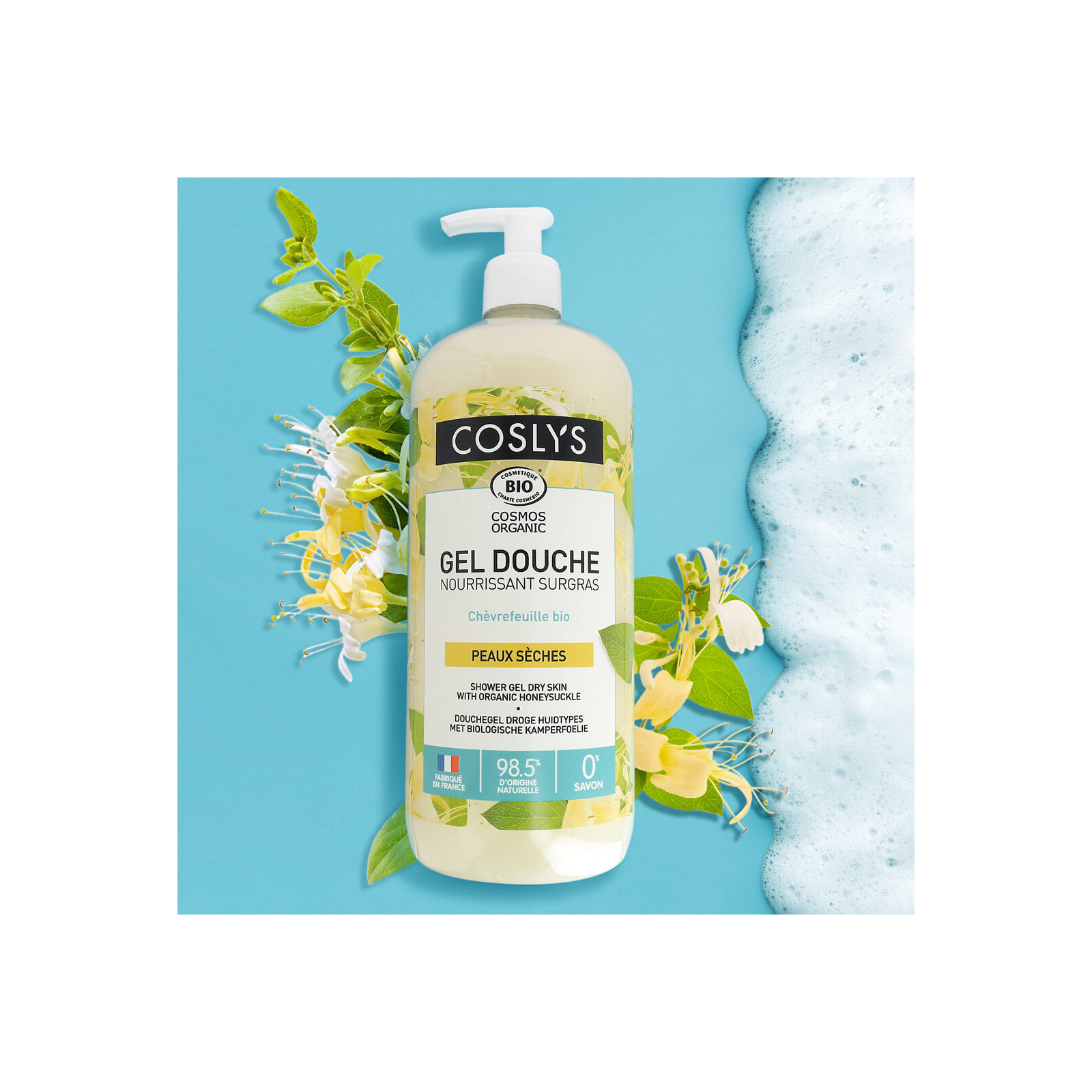 Gel douche peaux sèches chèvrefeuille 1L Coslys