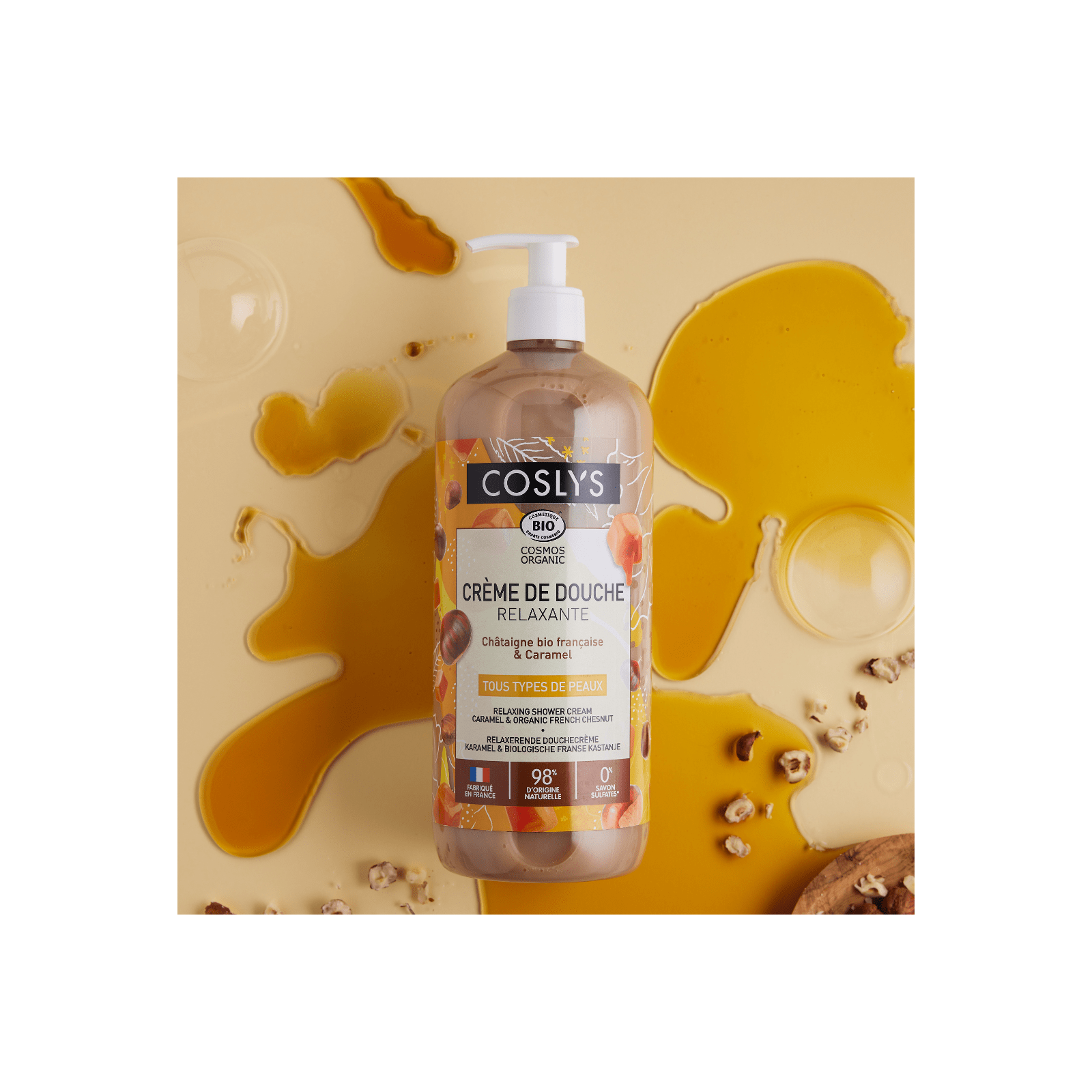 Crème de douche relaxante châtaigne caramel 1L Coslys
